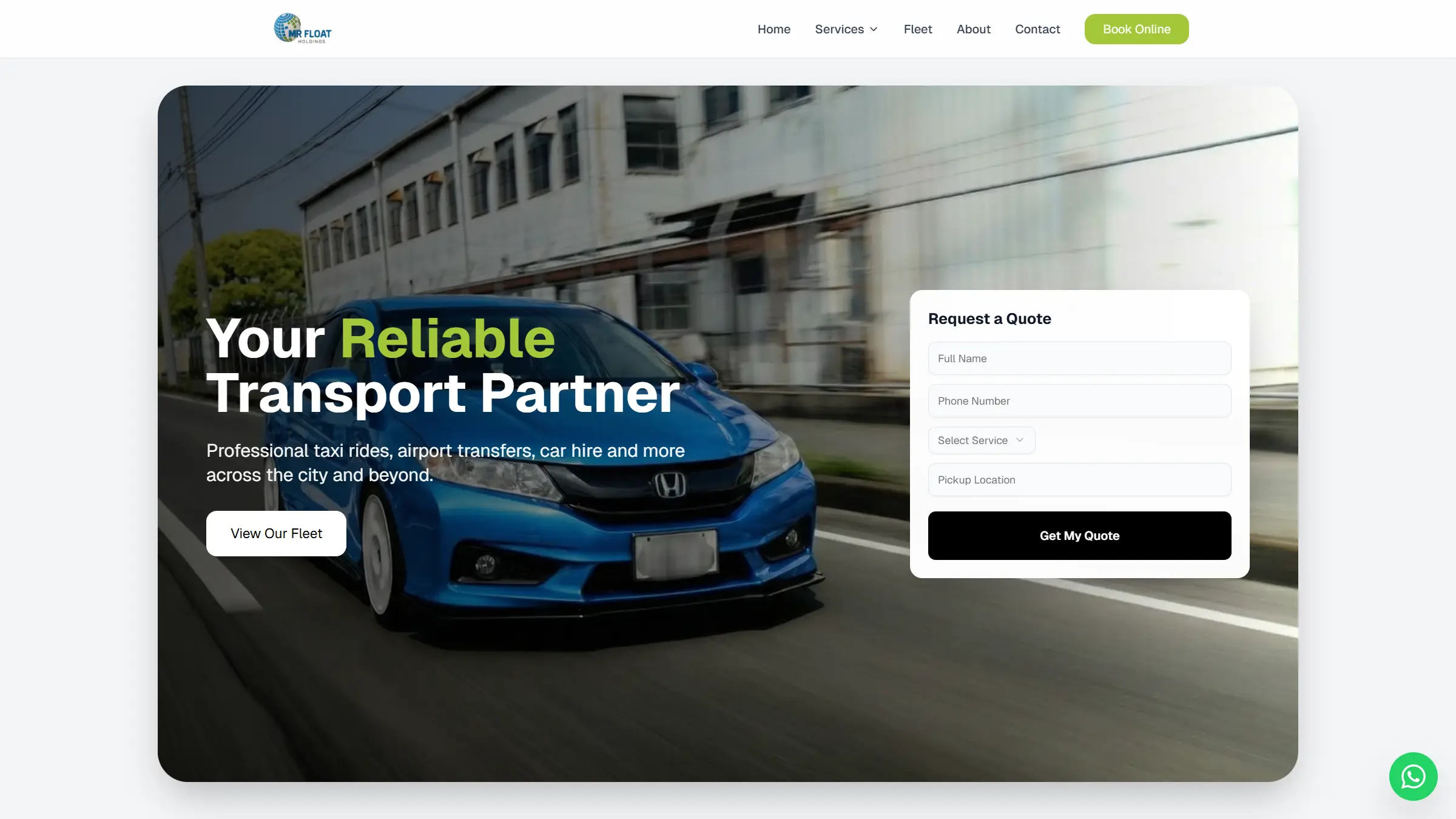 Transport company web design — Mr. Float Logistics custom WhatsApp booking integration by LMWebDesign logistics website developers