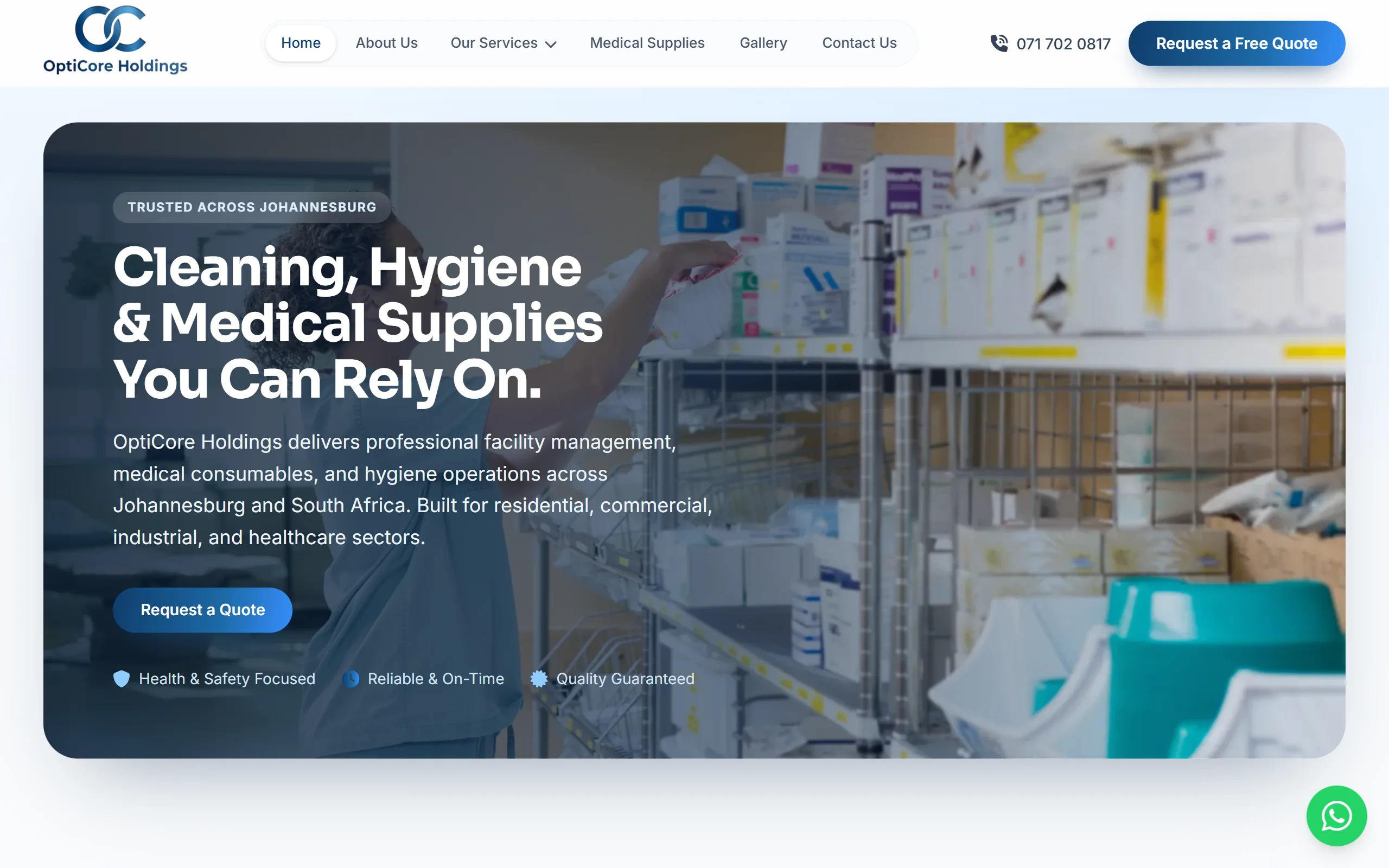 Professional facility management and hygiene services web design for OptiCore Holdings by LMWebDesign