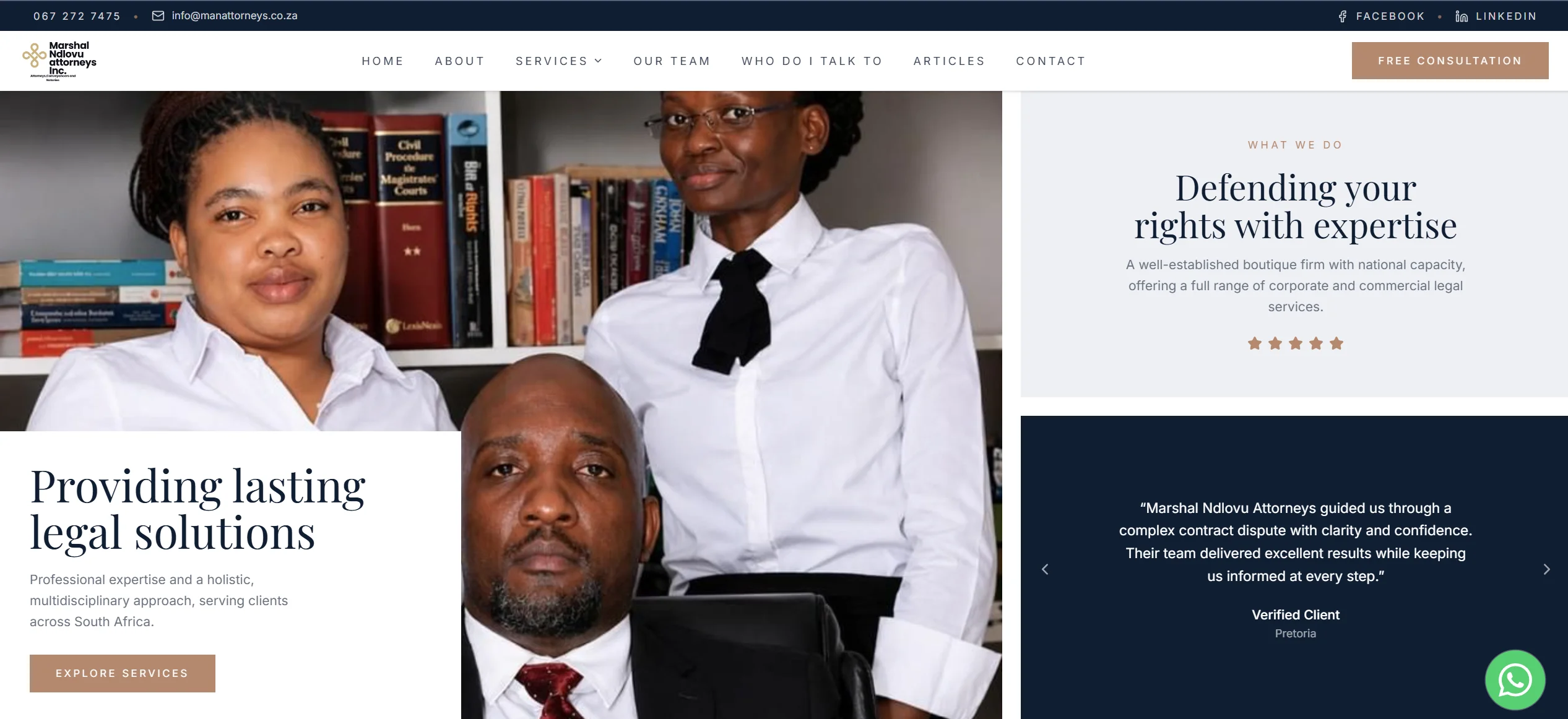 Law firm web design for Marshal Ndlovu Attorneys professional legal services website by LMWebDesign